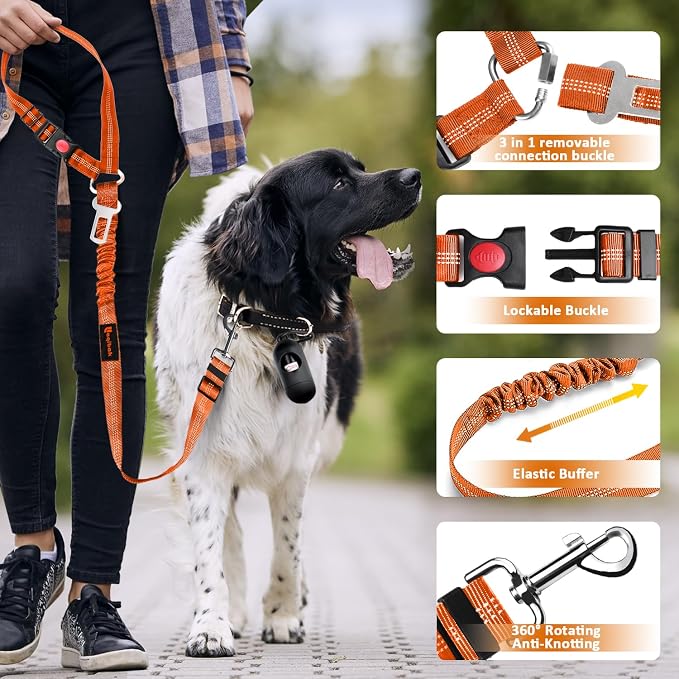 Laqibak Removable Dog Seat Belt Harness for Car, 3 in 1 Pet Seatbelt Leash | Retractable Headrest-Mounted,Restraint & Adjustable Reflective Bungee Dog Seatbelt Tether,Orange - Image 5