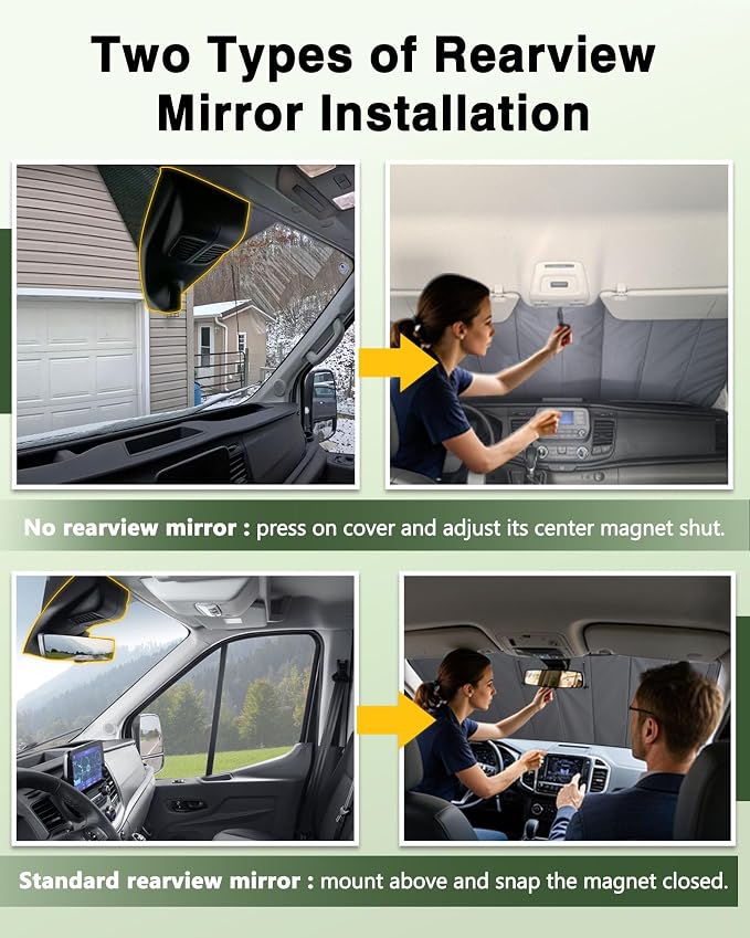 Insulated Windshield Cover Fit for Ford Transit Medium/High Roof | 150 250 350 2015-2025, Blackout Privacy & Thermal Insulation Van Front Windshield Shades, All-Season Van Life Camping, Gray - Image 2