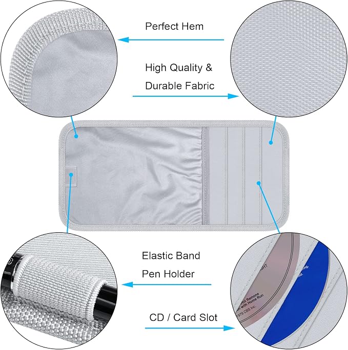 Wisdompro Car Sun Visor Storage Pouch, Sunglasses Bag & 3 CD Sleeves, Gray | with Pen Holder and Elastic Strap, Auto Sunvisor Organizer Pocket for Glasses, Document, Card, DVD, Papers, Receipts - Image 6