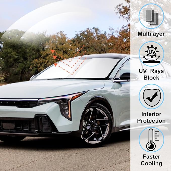 Windshield Sun Shade for 2025 2026 Kia K4 Accessories | Full covered for windshield, Foldable & Durable, Block UV Rays, Reduce Heat, Easy to install, Keep Car Cooler - Image 2