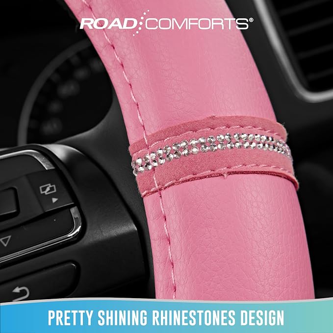 Road Comforts Leopard Steering Wheel Cover for Women, Cute Anti-Slip Microfiber Leather, Universal Fit 14.5-15 Inch Round Steering Wheel - Full Pink - Image 5