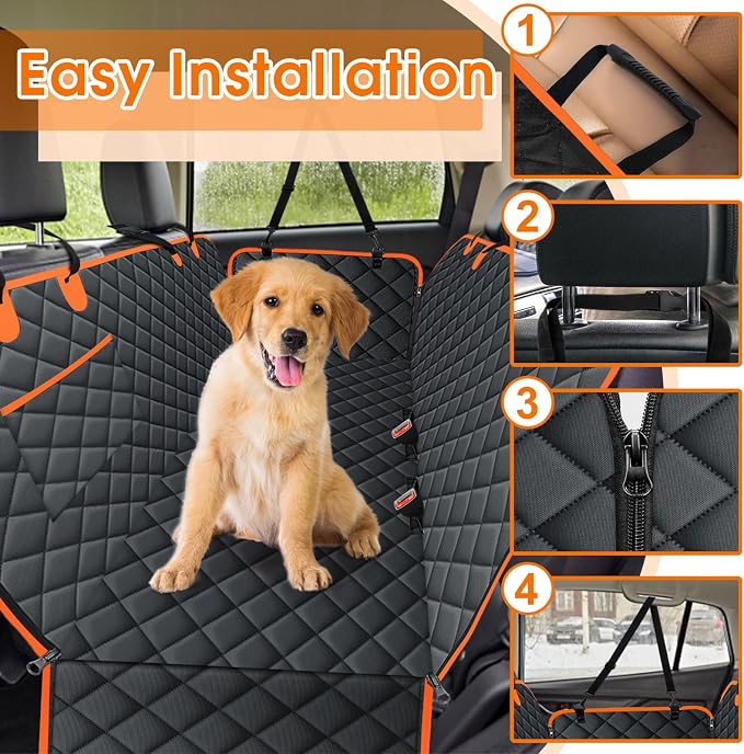 NECKORY Waterproof Dog Car Seat Cover for Back Seat - Durable, Scratch Proof Pet Hammock with Nonslip Design & Storage Pockets, Fits Cars, SUVs, Trucks- S, Black/Orange - Image 5