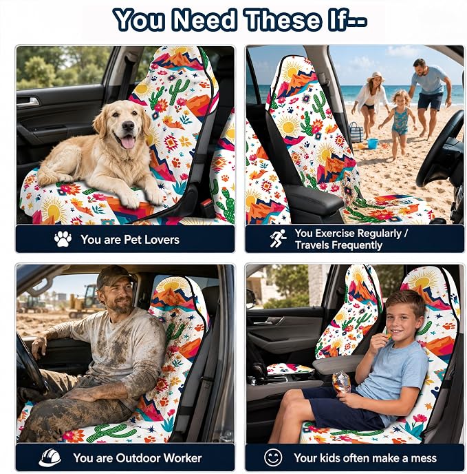 Car Seat Towel Cover 2 Pack for Front Seats, Sweat Absorbent Car Seat Protector with Non-Slip Backing, Waterproof Towel Car Seat Covers for Runners, Gym, Swimming, Beach, Desert Cactus - Image 9