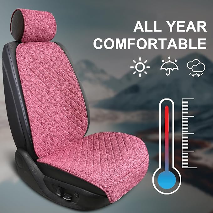 BOPUOVRE Linen Front Car Seat Covers Breathable Fabric | Car Seat Protector Universal Fit Cars Vans SUVs Trucks 2 Units Pink - Image 6