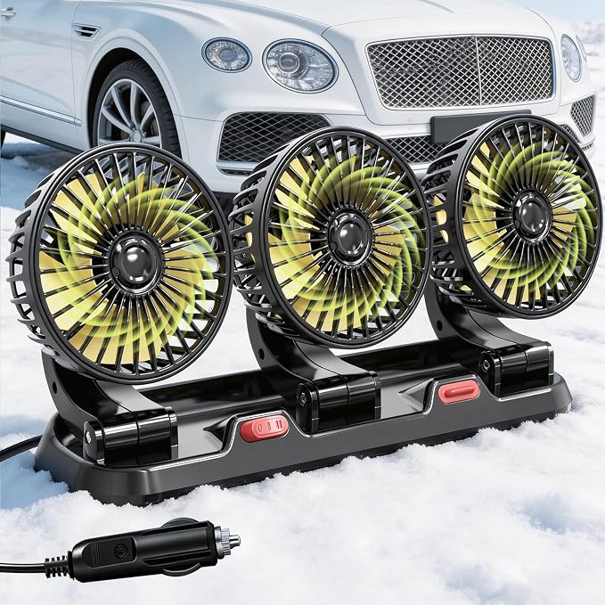 Portable 3-Head Car Cooling Fan, Fans for Vehicles Cars (No Battery) by Iriquart