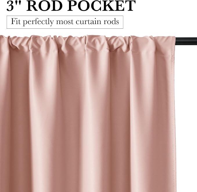 RYB HOME Bedroom Blackout Curtains 63 inches Long, 100% Blackout | Thermal Insulated, Noise Reducing, Curtains for Living Room Nursury, For Sleep, W34 x L63, Biscotti Beige - Image 2