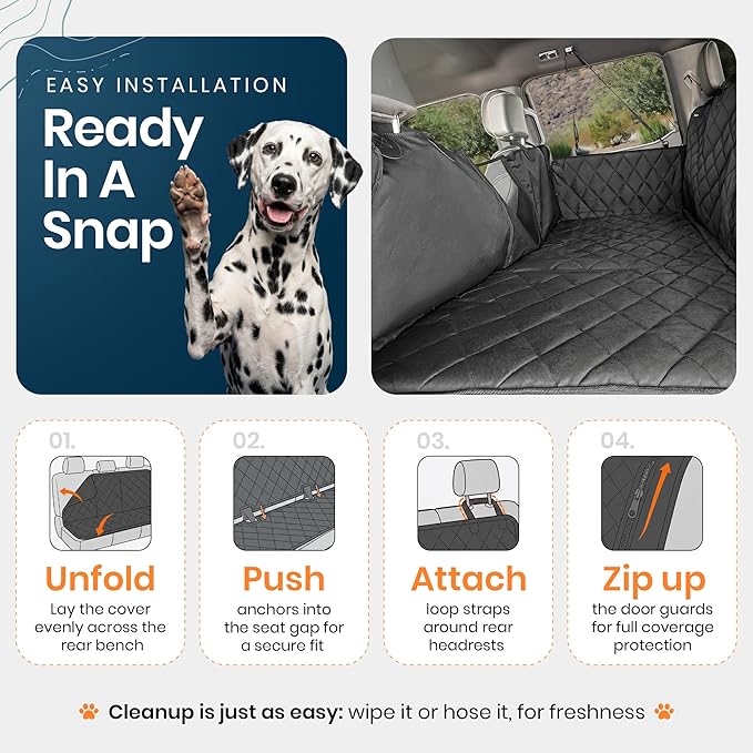 4Knines Back Seat Extender for Dogs Hard Bottom w/EZ Door Guard Black XL | K9-Shield Waterproof Layer, Easy Open Door Guards, Seat Belt Access, and Non-Slip Layer, Heavy Duty Materials - Image 5