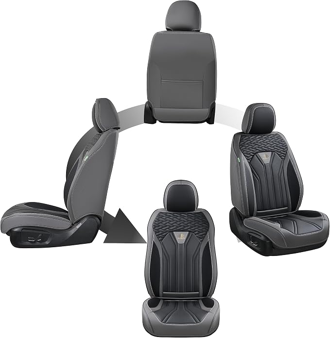Leather Seat Covers, Seat Covers Full Set, Car Seat Protectors 5 Seats, Automotive Seat Covers Fit for Most Cars Trucks SUV- Gray&Black - Image 6