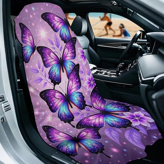 Butterfly Car Seat Cover Towel Universal Auto Interior Seat Towel | Purple Butterfly Auto Front Seat Cover Towel with Storage Bag Universal Car Interior Accessories for Gym Beach Yoga Towel - Image 2