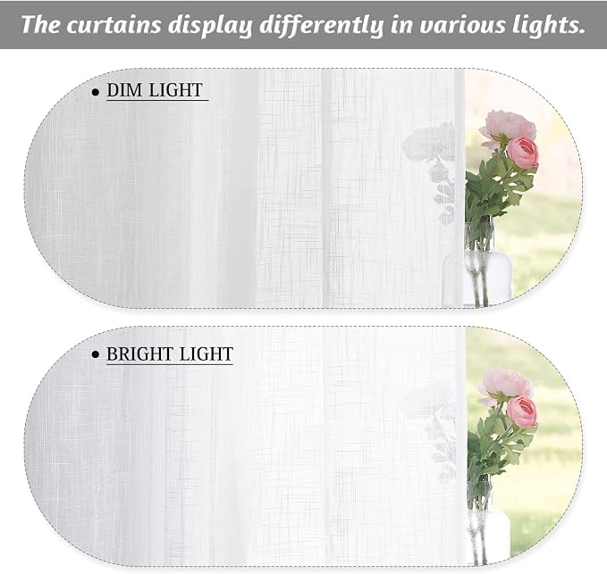 RYB HOME White Sheer Curtains 95 inches Long for Living Room | Extra 66 inches Widith for Light Filtering, Rod Pocket, Breathable, Semi Sheer Curtains, White, W66 x L95, 2 Panels Set - Image 7