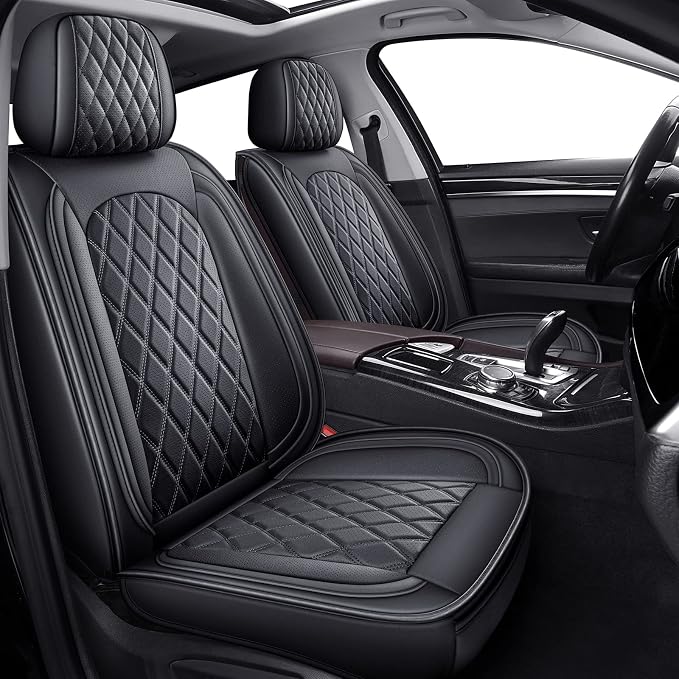 2PCS Front Car Seat Covers, Leather Seat Covers for Sedan, Truck,SUV | Black Seat Cover,Breathable Car Seat Cover,2PCS Front Universal Automotive Seat Protector For Families, Pets,Commuters by MIROZO