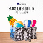 Extra Large Utility Tote Bag - Oversized Collapsible Reusable Wire Frame Rectangular Canvas Basket With Two Exterior Pockets For Beach, Pool, Laundry, Car Trunk, Storage - Geometrc Black - Image 7