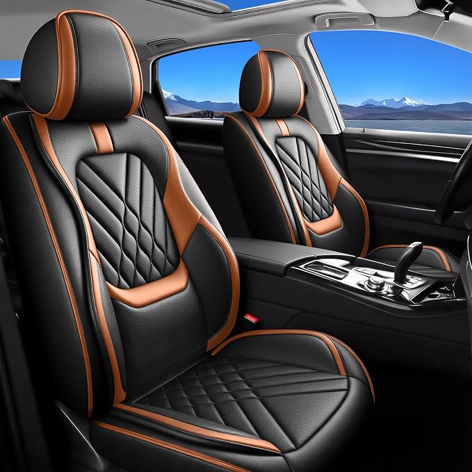 Fit Gladiator Car Seat Covers Compatible with Jeep Gladiator 2020-2024 2025 2026-Premium Leather,Waterproof,Breathable,Airbag Compatible &All-Weather Seat Cushion Protecto(Full Set,Brown) by Unknown