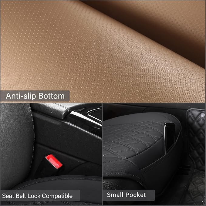 Front Car Seat Covers - Leather Seat Covers with Storage Pocket and Two Belt Pads, Anti-Slip Waterproof Universal Seat Covers for Cars Fit Cars Trucks SUV(Black,2 Pack) - Image 4