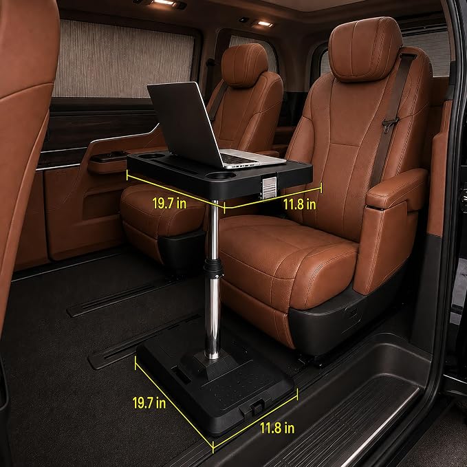 Adjustable Car Seat Tray Table with Orange Desk Mat, Foldable Car Desk | Back-seat travel tray with a cup holder, phone slot, and storage groove for laptops, meals, and everyday use on the road. - Image 7