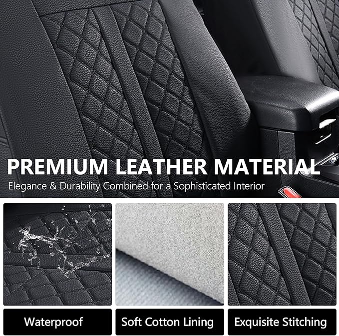 Truckiipa Tacoma Truck Seat Covers Full Set Leather Waterproof Seat Covers Fit for 2005-2015 Toyota Tacoma Double Crew Cab, Full Set, Black - Image 5
