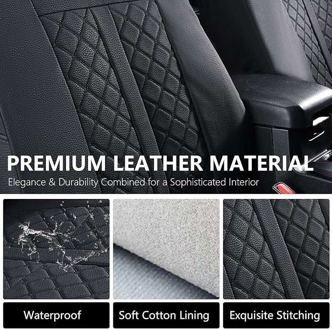 Truckiipa Tacoma Leather Car Seat Covers Full Set Truck Seat Covers Cushion Fit for 2016-2023 Toyota Tacoma Double Crew Cab, Full Set, Black - Image 5