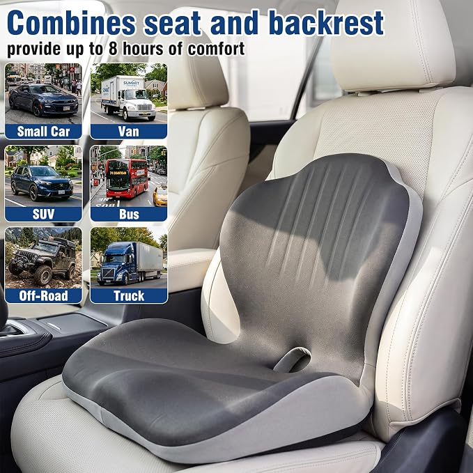 Car Seat Cushion Office Chair Cushion with Lumbar Support Pillow | Ergonomic Seat Cushion for Relieve Sciatica & Tailbone Pain, Ideal for Car Driving Truck Office Chairs Wheelchairs Home Use - Image 2