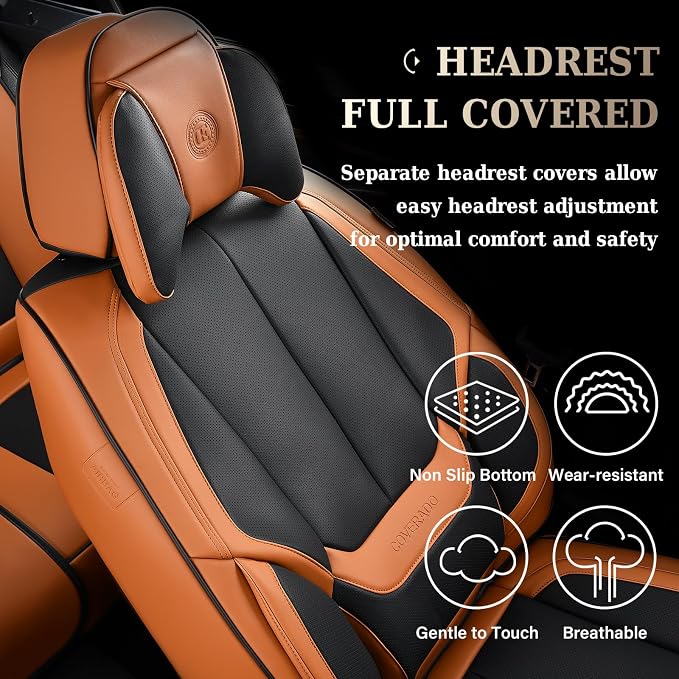Coverado Car Seat Covers, Seat Covers for Cars, Waterproof Leather Auto Seat Protectors, Leather Car Seat Cushion, Car Interiors Accessories Universal Fit for Most Cars - Image 9