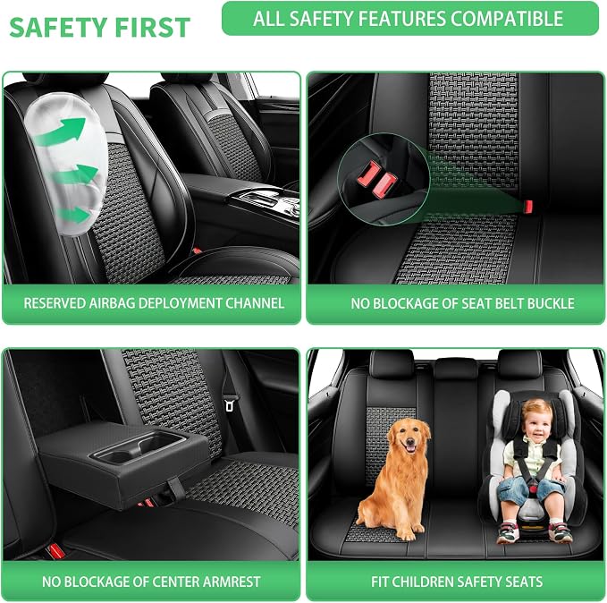Fit Frontier Car Seat Covers for Nissan Frontier 2009-2025 2026-Upgraded Premium Breathable Cooling Ice Silk Leather Seat Covers,All-Weather Breathable Seat Cushion Protector,Full Set,Black - Image 5