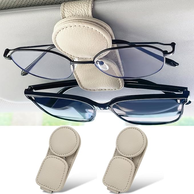 KIWEN 2 Pack Sunglasses Holder for Car Visor, Magnetic Leather Sunglass Eyeglass Hanger Clip for Car Sun Visor Accessories (2, Black) - Image 7