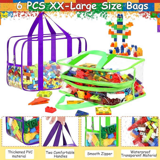 6 Color XXL Toy Storage Bags 16.5×11.8×6.8In with Labels, Large Capacity Reusable Clear PVC Storage Bags, Travel Waterproof Organizer Bags with Double Zipper - Image 3