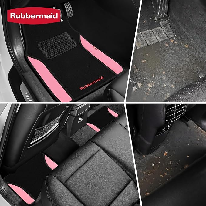 Rubbermaid Car Mats, Carpeted Floor Car Mat with Faux Leather & Built-in Heel Pad, Two-Tone Car Rug Floor Mats, Stylish Carpeted Floor Mats for Cars, Trucks & SUVs Pink Color - Image 4