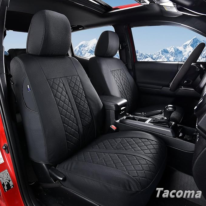 Truckiipa Tacoma Leather Car Seat Covers Full Set Truck Seat Covers Cushion Fit for 2016-2023 Toyota Tacoma Double Crew Cab, Full Set, Black - Image 2