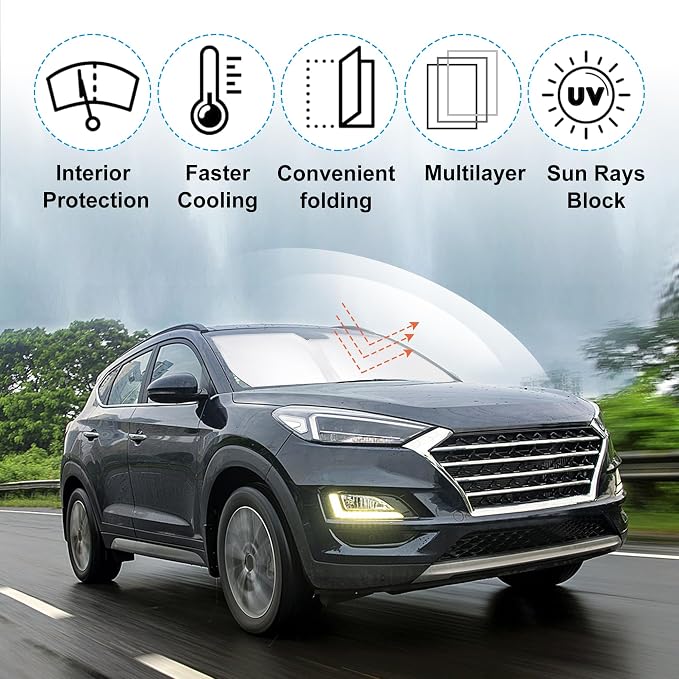 Windshield Sun Shade Sunshade for 2016-2021 Hyundai Tucson | Full covered for windshield, Foldable & Durable, Block UV Rays, Reduce Heat, Easy to install, Keeps Car Cooler - Image 2