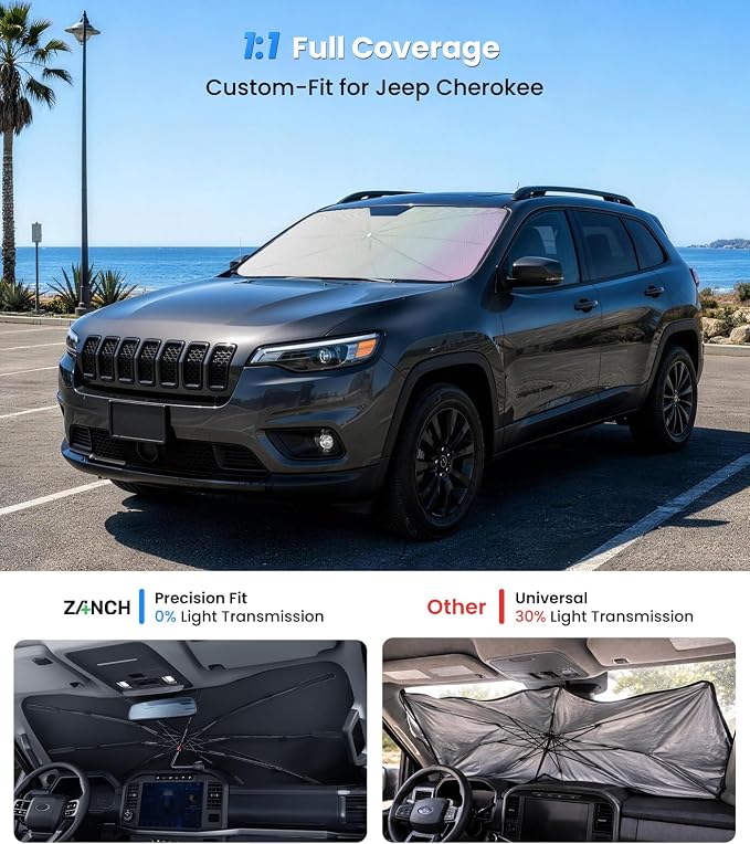 Zanch 2026 Upgraded Windshield Sun Shade Umbrella: for Jeep Grand Cherokee 2011-2026 Front Window Sunshade, Block UV Rays & Keep Car Cool, 1:1 Scan for Jeep Grand Cherokee, No Gaps & No Scratches. - Image 2