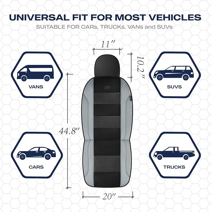 Skechers Air-Cooled Seat Covers, Memory Foam Car Seat Covers Front Seats, Airbag Compatible,Universal Fit for Most Cars, SUVs, Vans and Trucks,Grey - Image 5