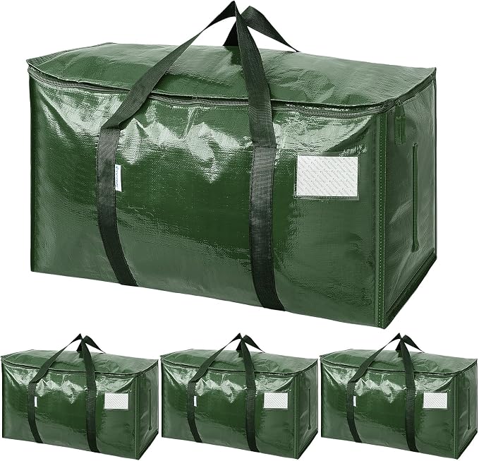 TICONN 4 Pack Extra Large Moving Bags Heavy Duty with Zippers & Carrying Handles, Durable Storage Bags Moving Boxes for Closet Organizers and Storage (4 Pack, Olive) by TICONN