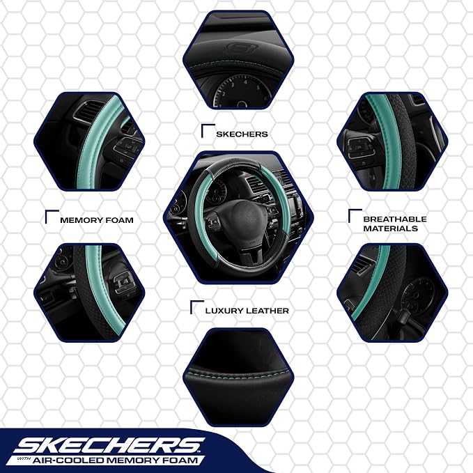 Skechers Air-Cooled Steering Wheel Cover,Air Cool Mesh Leather Car Steering Wheel Cover Universal Fit 14" 1/2-15" Car Wheel Protector for Men Women Fit Suvs,Vans,Sedans,Car,Trucks,Mint - Image 3