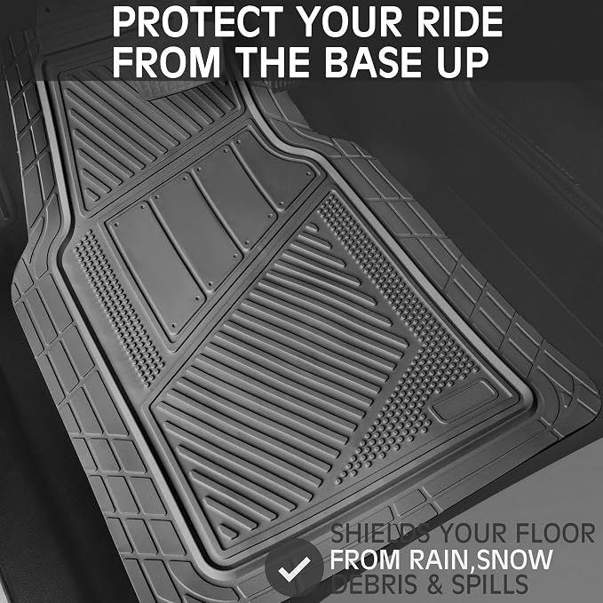 CAR PASS Heavy Duty Rubber Floor Mats Gray Car Mats Full Set with Trunk Cargo Liner - Universal Waterproof Floor Mats for Car SUV Truck, Durable All Weather Automotive Liner Mats (All Gray) - Image 3