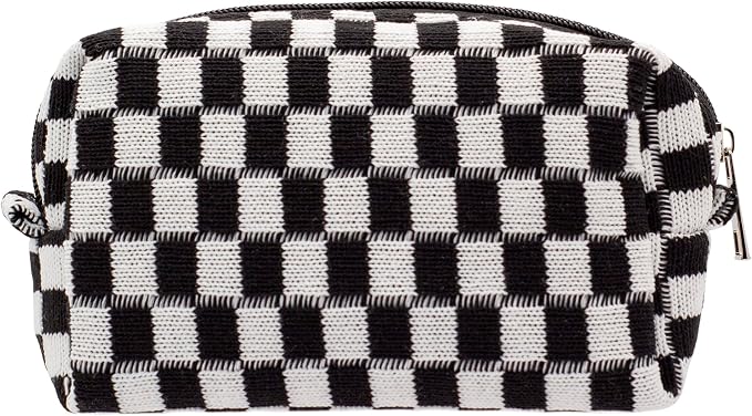 PAZIMIIK Checkered Makeup Bag for Purse Portable Zipper Make Up Pouch Small Cosmetic Case for Travel Accessories (Black) | Cute Zipper Makeup Organizer for Women, Travel Essentials, Toiletries, Makeup Brushes, Beauty Accessories&Bridesmaid Gifts by PAZIMIIK