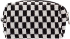 PAZIMIIK Checkered Makeup Bag for Purse Portable Zipper Make Up Pouch Small Cosmetic Case for Travel Accessories (Black) | Cute Zipper Makeup Organizer for Women, Travel Essentials, Toiletries, Makeup Brushes, Beauty Accessories&Bridesmaid Gifts by PAZIMIIK