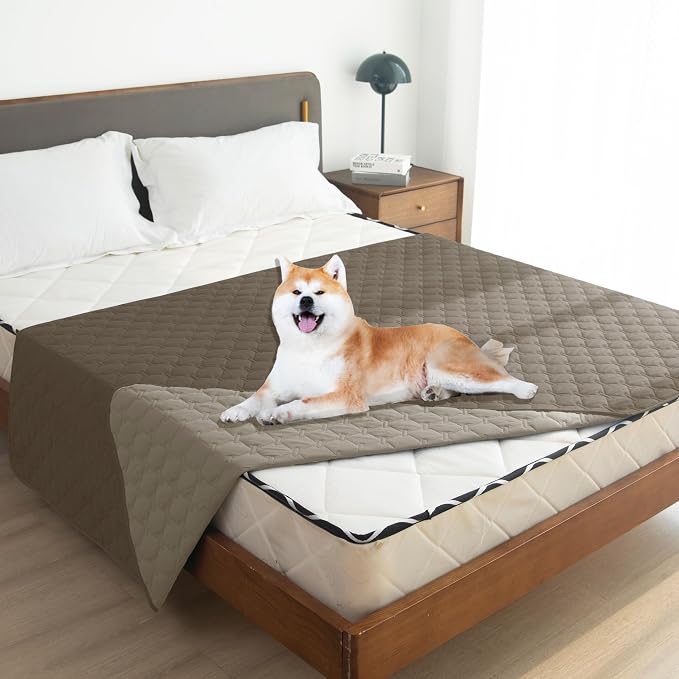 gogobunny Waterproof Dog Blankets for Large Dogs, Pet Bed Cover Breathable | Washable Pee Pads, Quilted Throw Blanket, Furniture Protector for Couch Sofa Bed Car, 82x82 Inch Dark/Light Walnut - Image 2