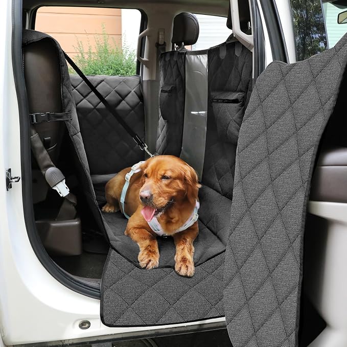 Dog Car Seat Cover for Back Seat, Hard Bottom Car Seat Cover with Door Protector for Full-Size Crewcab Trucks, Scratch-Resistant, Waterproof Back Seat Extender for Dogs by Unknown