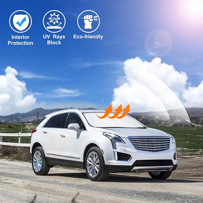 Windshield Sun Shade for 2017-2026 Cadillac XT5 Accessories | Full covered for windshield, Foldable & Durable, Block UV Rays, Reduce Heat, Easy to install, Keep Car Cooler - Image 6