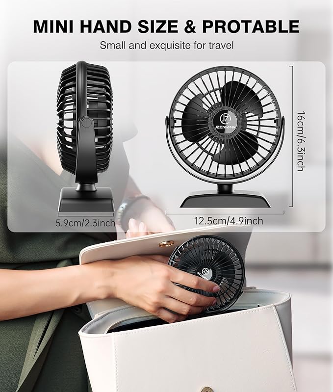 JZCreater USB Desk Fan, USB Fan Mini, 360 Rotation Desktop Fan with 3 Speed, Table Personal Cooling Fan, Quiet Mini Desk Fan, USB Powered, Small Fan for Home Office Bedroom Car Travel,Black+Black - Image 6