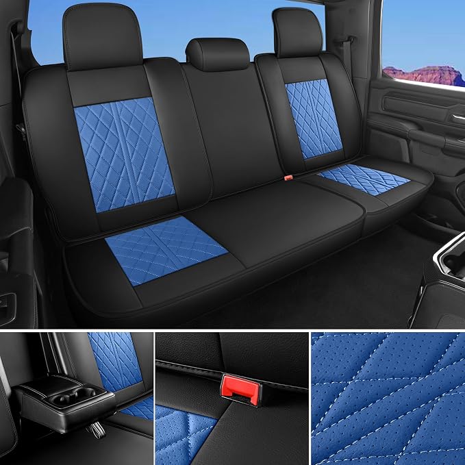 Custom Fit Chevy Silverado GMC Sierra 1500 2007-2026 2500/3500 HD Crew Cab Faux Leather Front Seat Covers - 2 Pack, Waterproof & Breathable Car Seat Protector for Truck, BlackBlue - Image 6