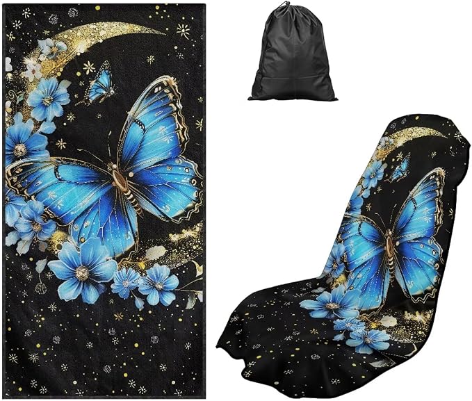 Butterfly Moon Car Seat Towel Cover After Gym Sweat Auto Front Seat Protector Blue Butterfly Flower Car Seat Cover Protector Universal Non Slip Waterproof Sweat Protector Beach Towel Yoga Mat by YMPUDXFI