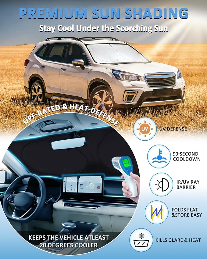 Sun Shade for 2014 2015 2016 2017 2018 Subaru Forester Windshield Sunshade | Custom Fit for Forester Accessories Front Window Cover Retractable Sun Visor Protector Keep Interior Cool UV Blocker - Image 2