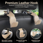 LivTee Beige Superior Leather Car Seat Back Headrest Hook, Auto Seat Hook Hangers Interior Accessories for Purse Coats Umbrellas Grocery Bags Handbag, 2-Pack - Image 2