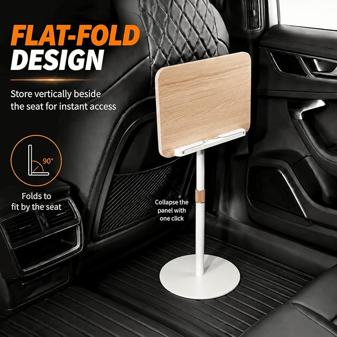 Adjustable Car Desk for Laptop, Portable SUV Workstation with Solid Wood Tabletop, 360° Swivel & Tilt Rotation, Height Adjustable Laptop Stand for Vehicle, Reading, Writing and Travel - Image 8