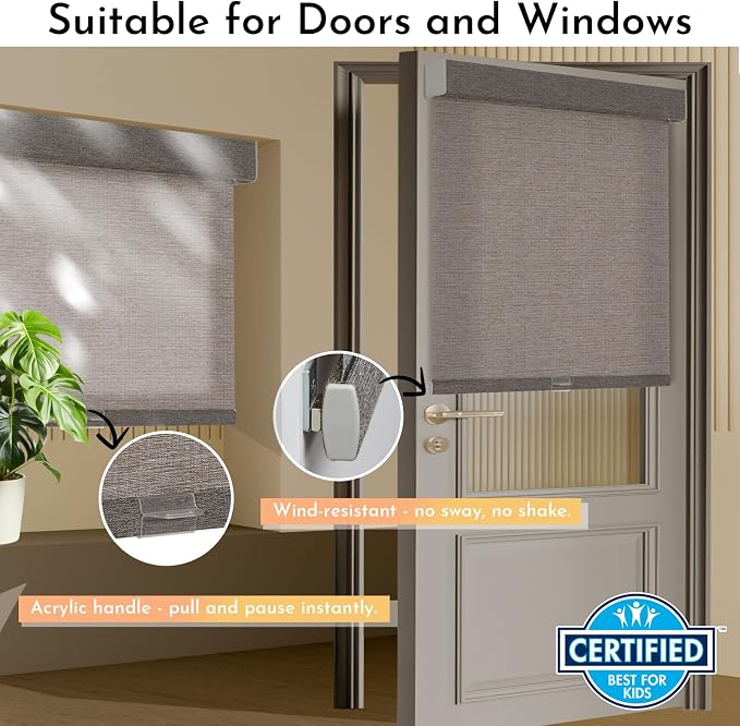 Persilux Light Filtering Roller Shades for Indoor Window Blinds,Cordless,Linen Fabric,Thermal Insulated Fabric UV Protection Shades for Home,Office,Bedroom,Door,Light Filtering-Stone Grey,Custom Size - Image 3