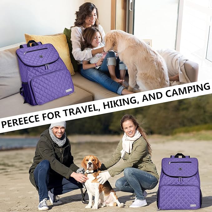 BAGLHER Dog Travel Bag Airline Approved Pet Supplies Backpack, Dog Travel Backpack with 2 Silicone Collapsible Bowls and 2 Food Baskets Purple - Image 6
