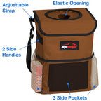 EPAuto Waterproof Car Trash Can with Lid and Pockets, 2.5 Gal, Brown | Leakproof, Collapsible Multipurpose Car Bin with 3 Side Storage Pockets, Adjustable Straps - Image 4
