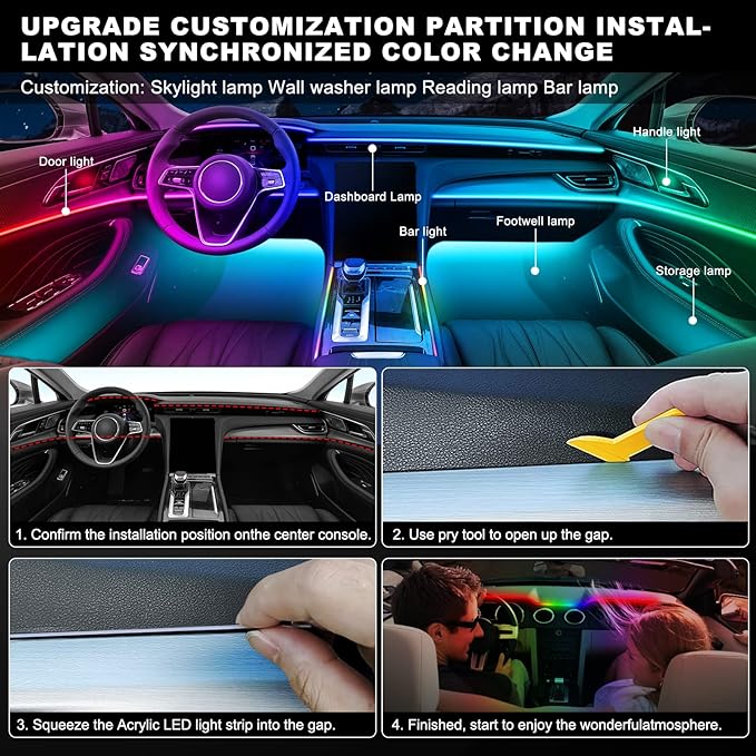 Dreamcolor Acrylic Interior Car LED Strip Light with Wireless APP, RGB 18 in 1 with 175 inches 593 LEDs Fiber Optic Ambient Lighting Kits, 16 Million Colors Sound Active Function Car Neon Lights - Image 6