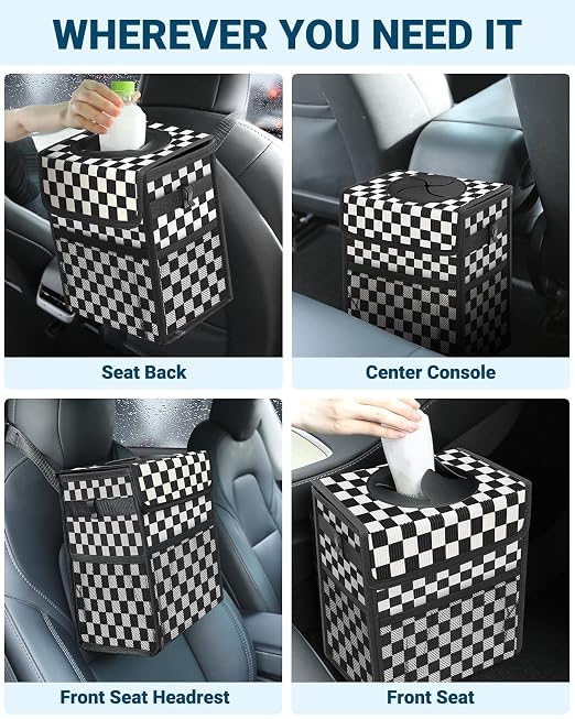 Capolo Car Trash Can with Lid, Leakproof Car Garbage Can Car Trash Bag | Waterproof, Trash Can for Car, 3 Mesh Pockets, Mini Hanging Vehicle Car Trash Bin, for Back/Front Seat (Black Square,2.5 Gal) - Image 6